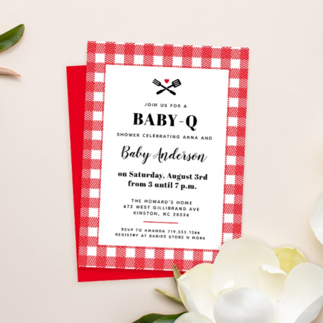 Red and White Gingham Kariert GRILLEN Baby Shower Einladung (Von Creator hochgeladen)