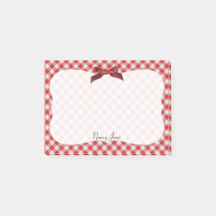 Red and White Gingham Karo Pattern Personalisiert Post-it Klebezettel