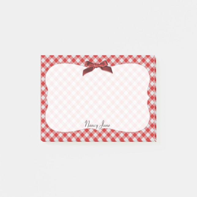 Red and White Gingham Karo Pattern Personalisiert Post-it Klebezettel (Vorderseite)