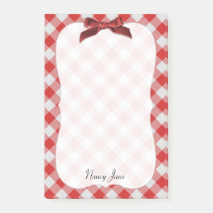 Red and White Gingham Karo Pattern Personalisiert Post-it Klebezettel