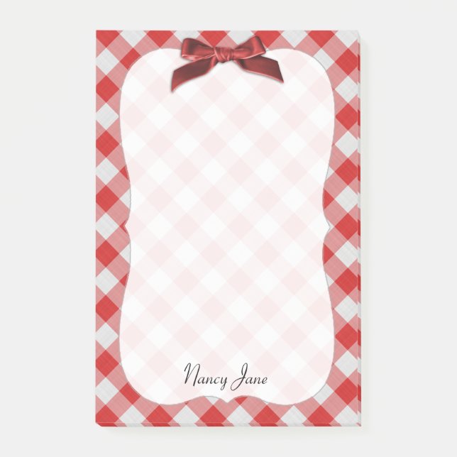 Red and White Gingham Karo Pattern Personalisiert Post-it Klebezettel (Vorderseite)