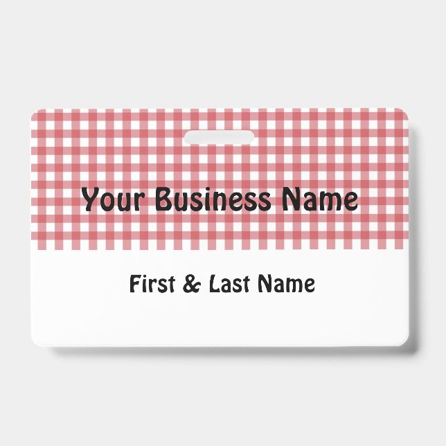 Red and White Gingham Name Badge Ausweis (Vorderseite)