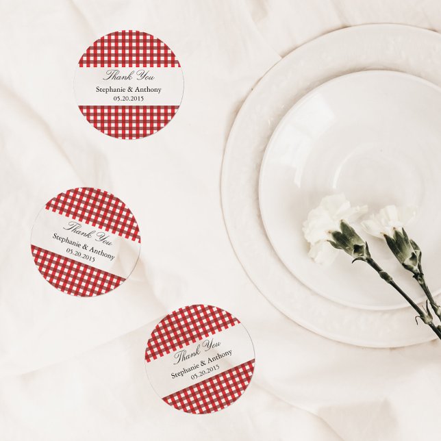 Red and White Gingham Pattern Barbeque Vielen Dank Runder Aufkleber (Von Creator hochgeladen)
