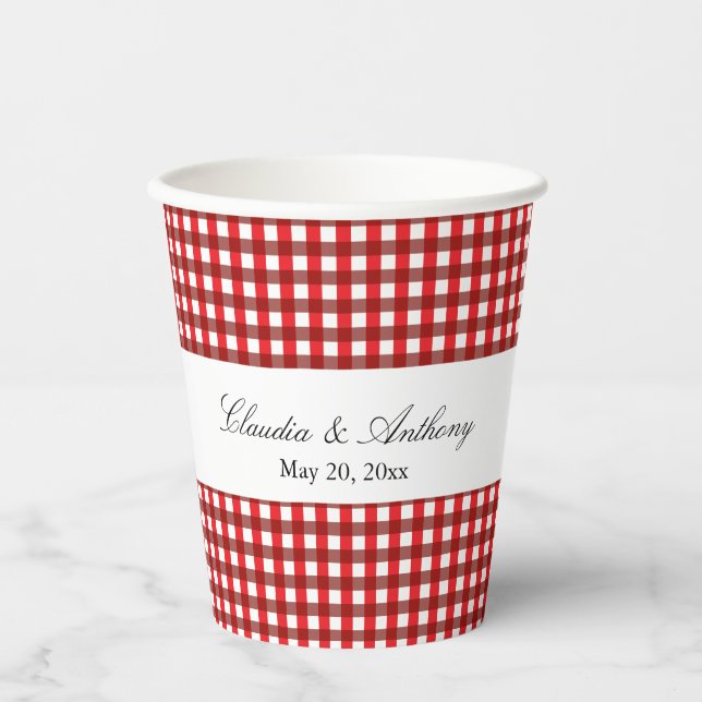 Red and White Gingham Pattern Barbeque Weddingb Pappbecher (Vorderseite)