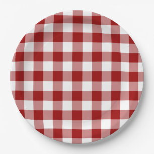 Red and White Gingham Pattern Pappteller