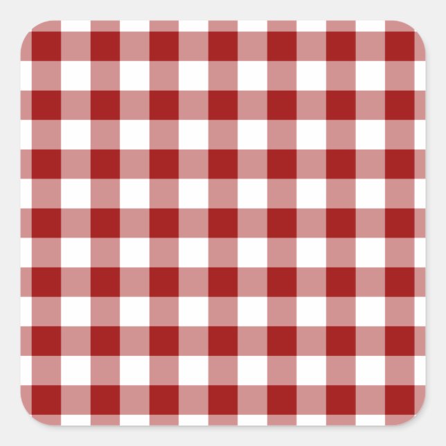 Red and White Gingham Pattern Quadratischer Aufkleber (Vorderseite)