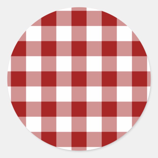Red and White Gingham Pattern Runder Aufkleber (Vorderseite)