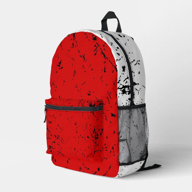 Red and White Grunge-style Bedruckter Rucksack (Rückseitige Ecke Rechts)