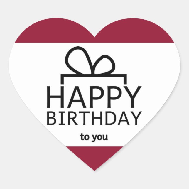 Red and White Happy Birthday Geschenkdesign Herz-Aufkleber (Vorderseite)