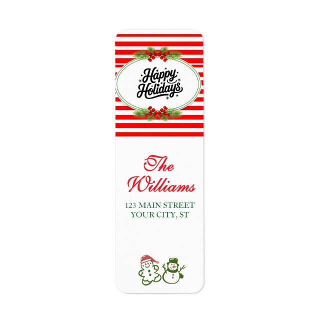 Red and White Happy Holiday Return Address Label (Vorne)
