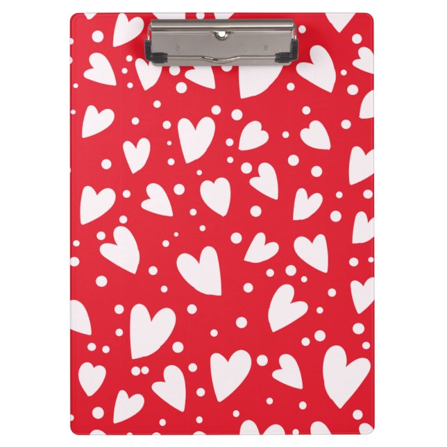 Red and White Heart Pattern | Cute Valentine Love  Klemmbrett (Vorderseite)