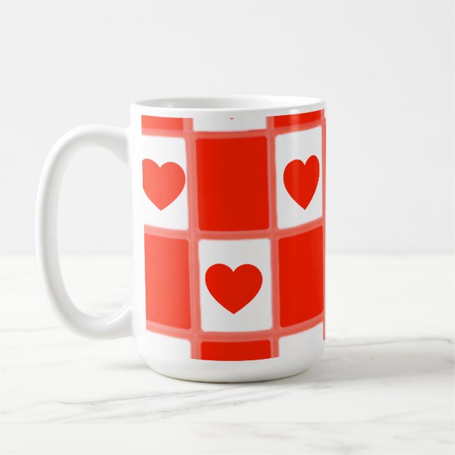 Red and white hearts pattern gift Latte Mug Kaffeetasse (Links)