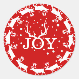 Red and White Joy Deer Antler Weihnachtsfeiertag Runder Aufkleber