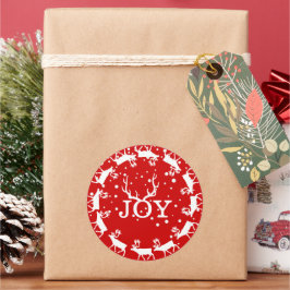 Red and White Joy Deer Antler Weihnachtsfeiertag Runder Aufkleber