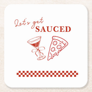 Red and White Let's Get Sauced Bachelorette Rechteckiger Pappuntersetzer