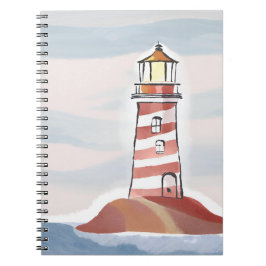 Red and White Lighthouse | Beachy Ocean Watercolor Notizblock
