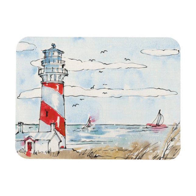 Red and White Lighthouse Scene Magnet (Horizontal)