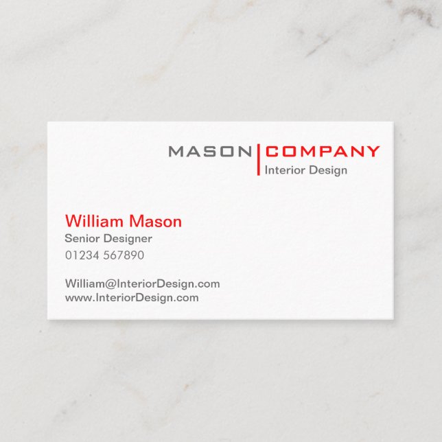 Red and White Minimalistic Business Card Visitenkarte (Vorderseite)