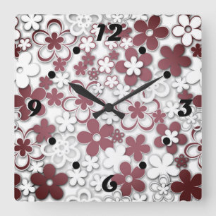 Red and white paper flowers quadratische wanduhr