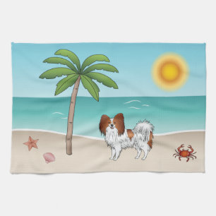 Red and White Papillon Dog Tropical Summer Beach Geschirrtuch