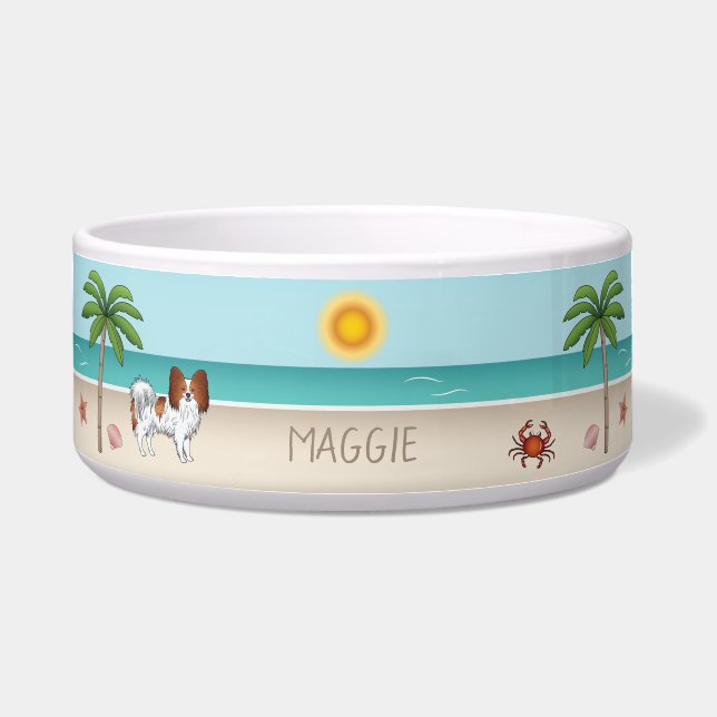Red and White Papillon Dog Tropical Summer Beach Napf (Vorderseite)