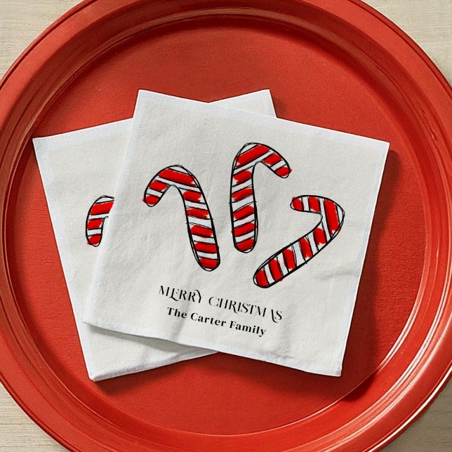 Red and White Peppermint Candy Cane Weihnachten Serviette (Red and White Peppermint Christmas Candy Cane Holiday Party Paper Napkins)