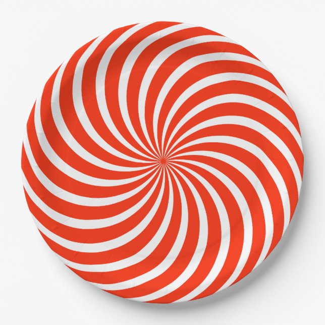 Red and White Peppermint Candy Holiday Paper Plate Pappteller (Vorderseite)