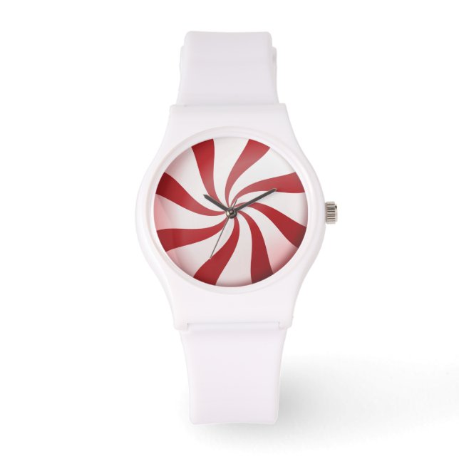 Red and White Peppermint Candy Holiday Watch Armbanduhr (Vorderseite)
