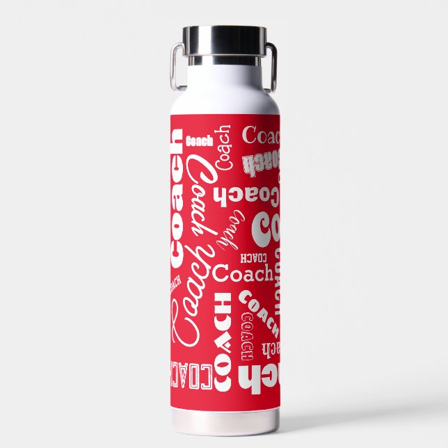 Red and White Personalisiert Coach Geschenk Name K Trinkflasche (Vorne)