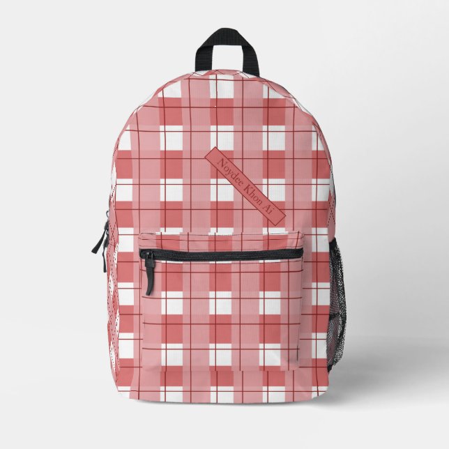 Red and White Plaid, Your Name Bedruckter Rucksack (Vorderseite)