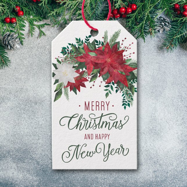 Red and White Poinsettia Bouquet Holiday Geschenkanhänger (Von Creator hochgeladen)