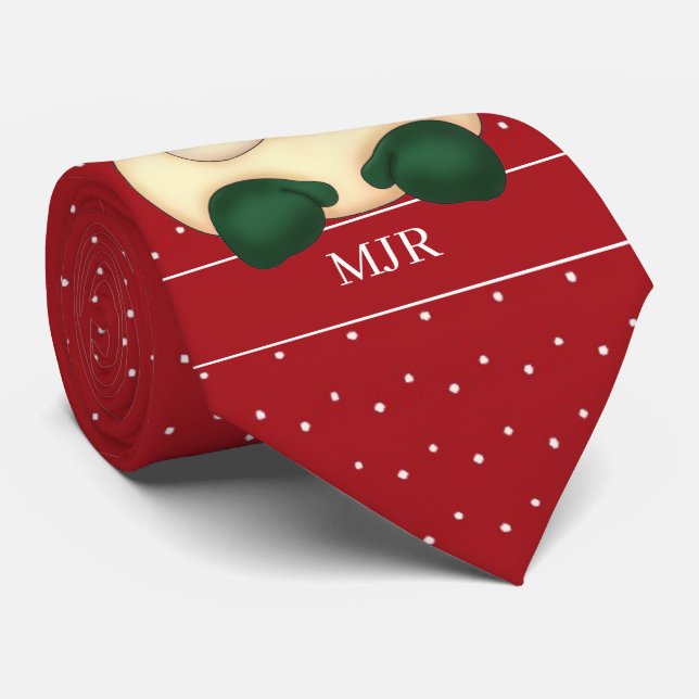 Red and White Polka Dot Santa Monogrammed Krawatte (Gerollt)