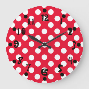 Red and White Polka Dot Wall Clock Große Wanduhr