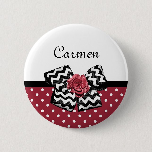 Red and White Polka Dots Niedliche Rose Zickzack B Button (Vorderseite)