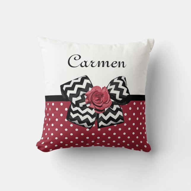 Red and White Polka Dots Niedliche Rose Zickzack B Kissen (Vorderseite)