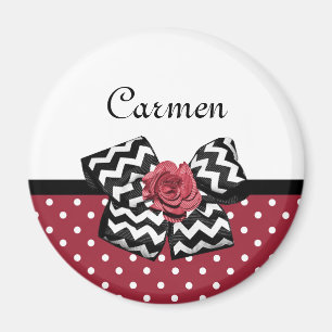 Red and White Polka Dots Niedliche Rose Zickzack B Magnet