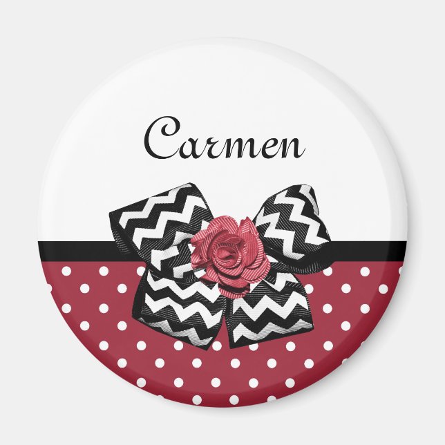 Red and White Polka Dots Niedliche Rose Zickzack B Magnet (Vorne)