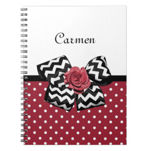 Red and White Polka Dots Niedliche Rose Zickzack B Notizblock