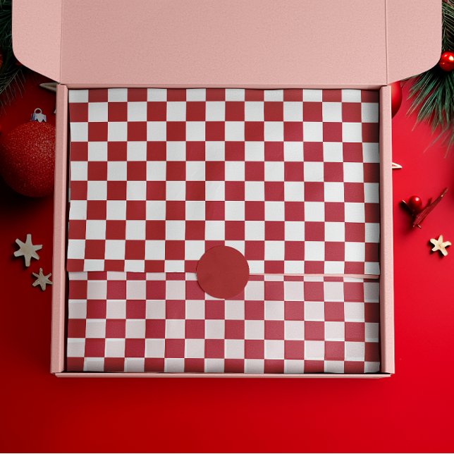 Red and White Retro Check Holiday Seidenpapier (Von Creator hochgeladen)