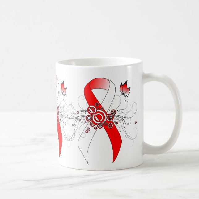 Red and White Ribbon with Butterfly Coffee Mug Kaffeetasse (Rechts)