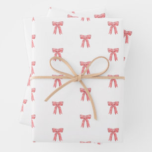 Red and White Satin Bows Red Candy Cane Stripbow Geschenkpapier Set