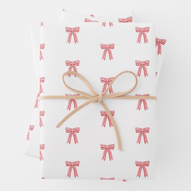 Red and White Satin Bows Red Candy Cane Stripbow Geschenkpapier Set (Beispiel)