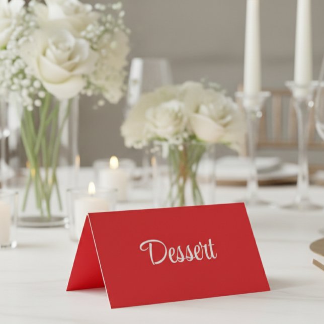 Red and White Script Dessert Buffet Table Card (Von Creator hochgeladen)