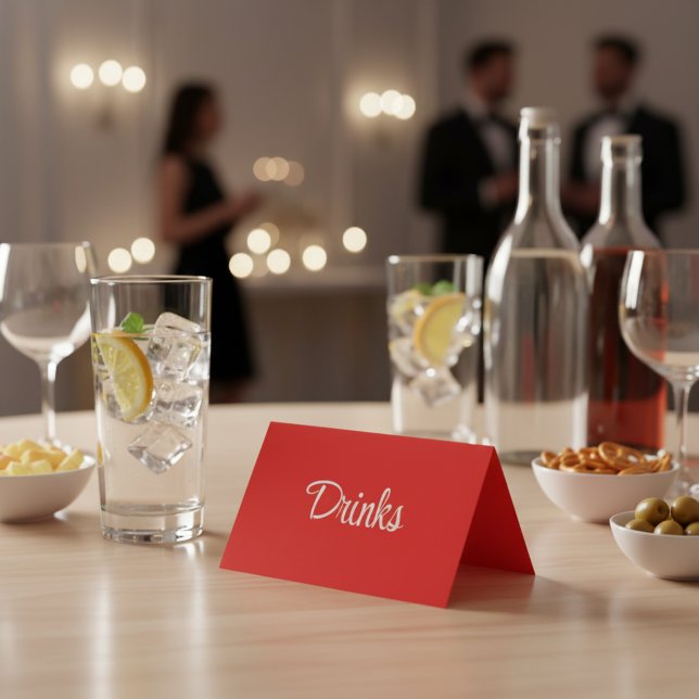 Red and White Script Dessert Buffet Table Card (Von Creator hochgeladen)