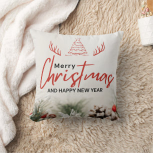 Red and White Simple Frohe Weihnachten Kissen