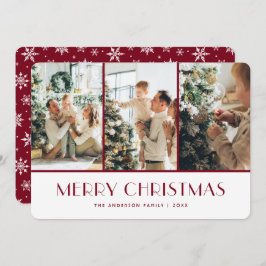 Red and White Snowflakes Photo Christmas Card Feiertagskarte