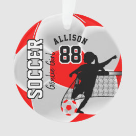 Red and White Soccer ⚽ Goalie Girl Ornament
