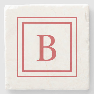 Red And White Square Border Monogram  Steinuntersetzer