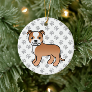 Red and White Staffordshire Bull Terrier Dog Keramik Ornament