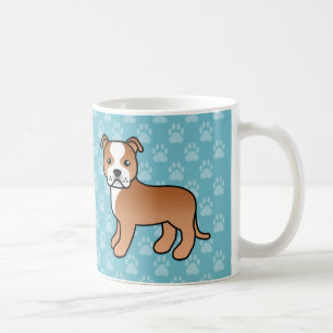 Red and White Staffordshire Bull Terrier Dog Tasse